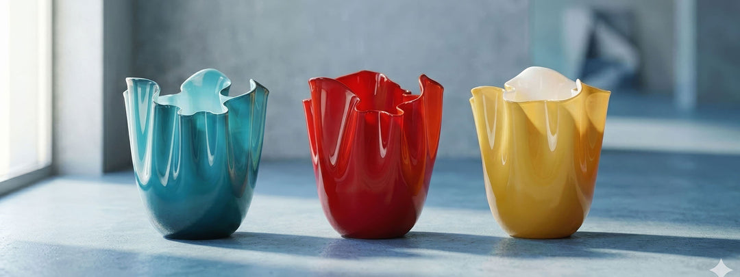 Fazzoletto Murano glass vase by Fulvio Bianconi for Venini, iconic Italian designer glassware.