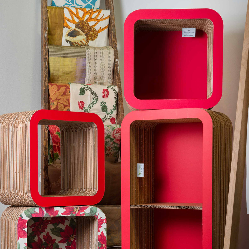 Modular Cardboard Bookshelf MORETTO 90 Christmas Open Back 02