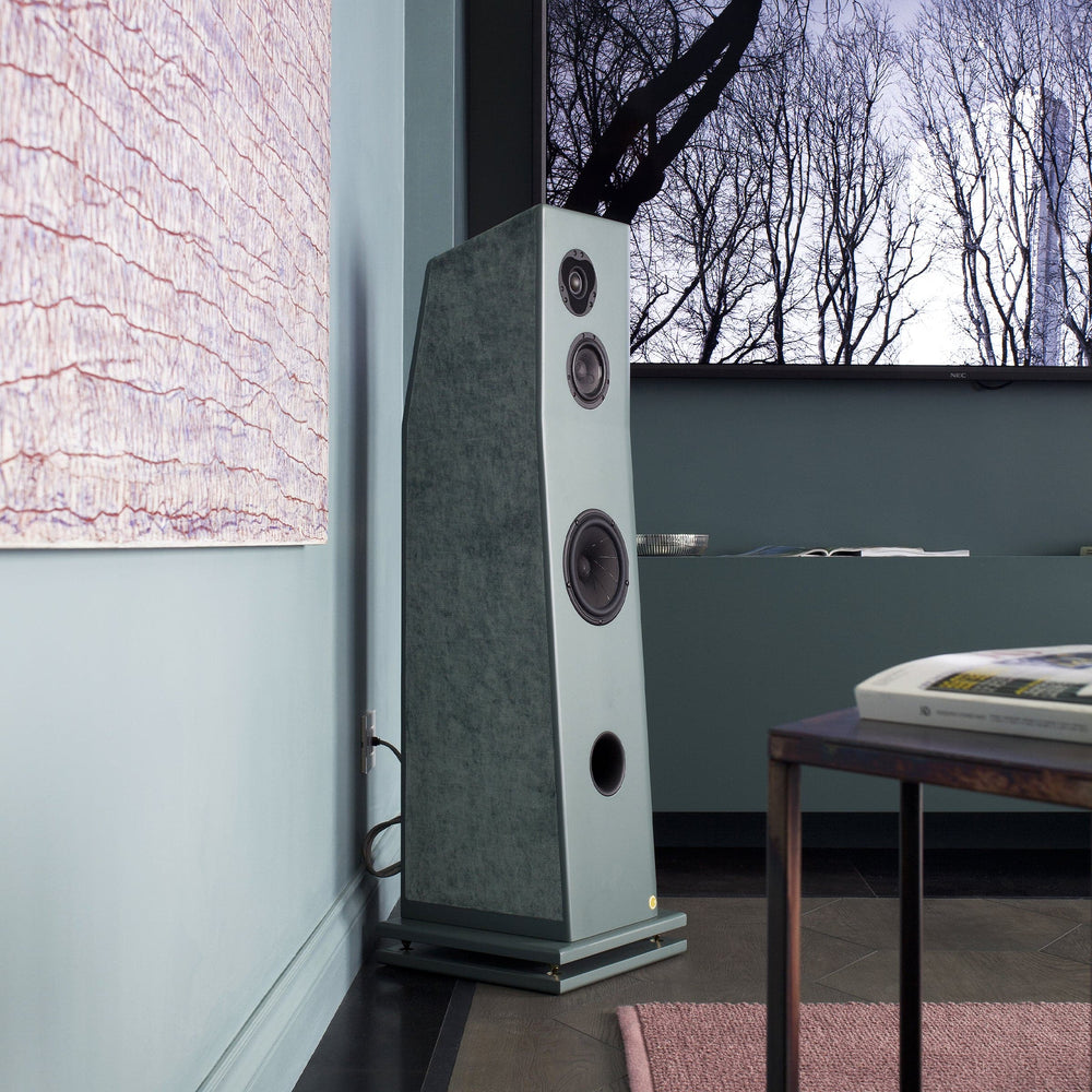 Floor Standing Wood & Fabric Loudspeaker SUPREME with Amplifier 02